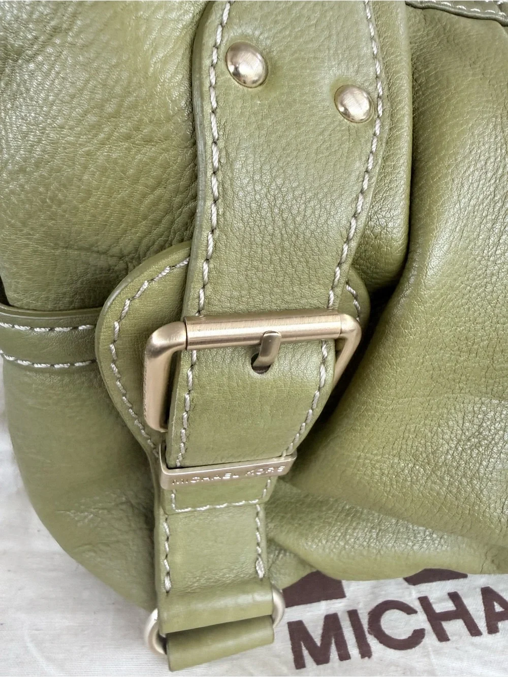 Michael Kors Olive Green Leather Studded Hobo Shoulder Bag